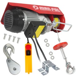 Verricello Argano Elettrico da 125-250 kg | Potenza 500W | Altezza Sollevamento 6-12 m | Corda in Acciaio Ø3 mm x 12 m | Telecomando con Pulsante di Emergenza